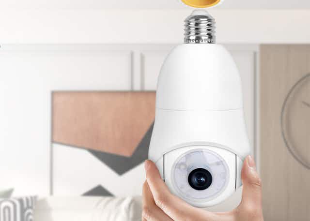 Light Bulb Security Camera, Only $10.79 on Amazon card image