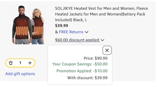 heated vests Amazon receipt