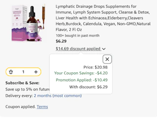 Lymphatic Drainage Drops Amazon receipt