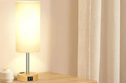 a bedside lamp on a table