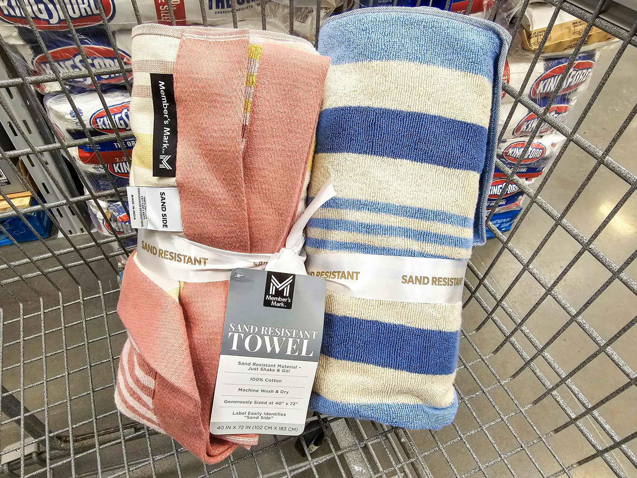 2 beach towels in a shopping cart