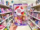 hand holding a target polly pocket doll playset in a toy aisle