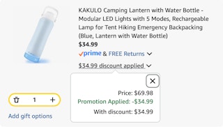 water bottle Amazon receipt