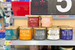 mainstays glass jar 3-wick candles on shelf