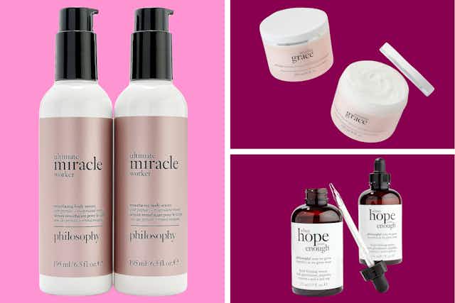 Philosophy Beauty Sale: $30 Cleansing Wipe Pack, $46 Body Serum, and More card image