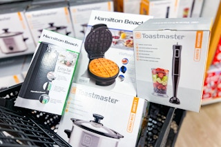 hamilton beach and toastmaster small appliances arranged in a kohls shopping cart