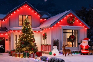 lemonlovely Permanent Outdoor Lights on a house with winter snow.