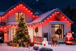 lemonlovely Permanent Outdoor Lights on a house with winter snow.