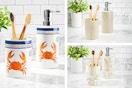 3 Mainstays bathroom accessory sets: 1 ceramic soap pump & 1 ceramic toothbrush holder