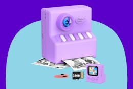 HODDRCCN 48MP Kids Camera Instant Print on a purple background.