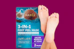 a foot mask on a pink background