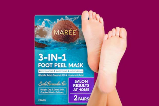 a foot mask on a pink background