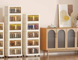 Collapsible Storage Bins against a wall in a room