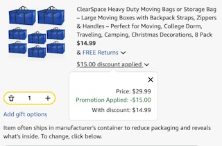 moving bags Amazon receipt