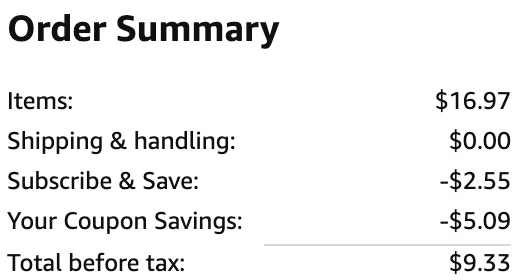 an amazon order summary ending in $9.33