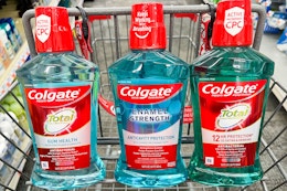 colgate mouthwashes in a shopping cart