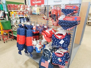 Fourth of July themed dog toys and treats at Petsmart