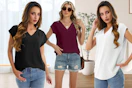 Women's Cap Sleeve V-Neck Top B0FSRVDSQ8