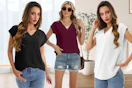Women's Cap Sleeve V-Neck Top B0FSRVDSQ8