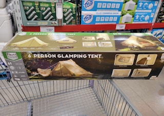 a glamping tent with lights