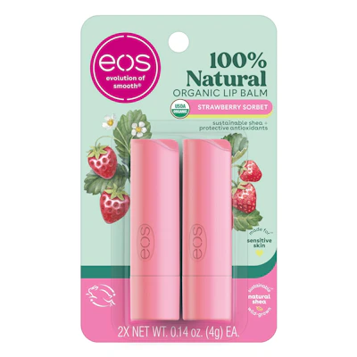 Eos Lip Balm, Strawberry Sorbet, 0.14 oz 2 ct