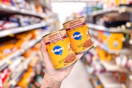 hand holding up pedigree wet dog food