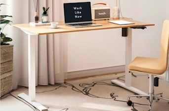 a standing desk in an office