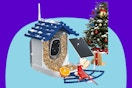NAVFS Smart Bird Feeder with Camera Solar Powered on a blue background.
