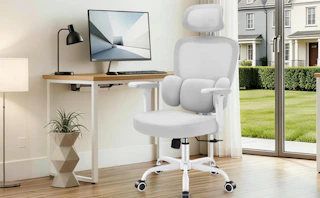 a office chair at a desk in a room