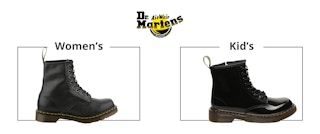 A comparison of a kid's and women's Dr. Martens shoe