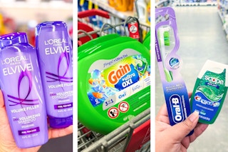 collage with l'oreal, crest, gain, and oral-b products