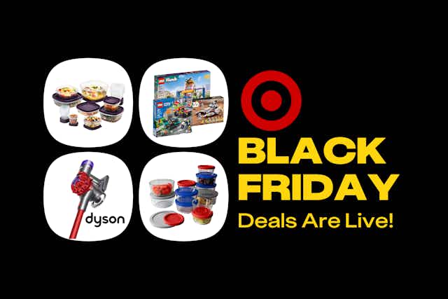 Target Black Friday: $213.74 Cordless Dyson, Pyrex 22-Piece Set for $20.89 card image