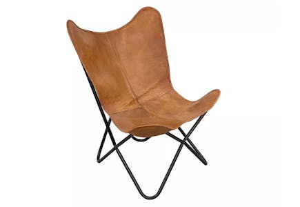 Real Living Tan Leather Butterfly Chair