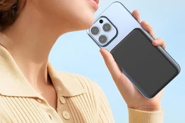 a woman holding a power bank