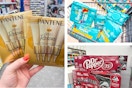 collage image of pantene rescue hair mask, dr pepper soda, and pampers diapers
