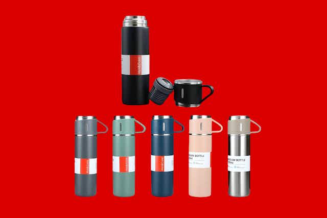 Stainless Steel Insulated Flask With Built-in Mug, Just $9 at Daily Steals card image
