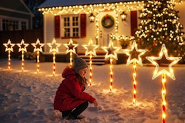 Star Solar Christmas Lights in front of house