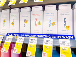 shelf shot with native body wash in walgreens