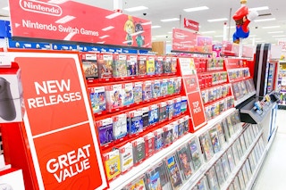 A view down the Nintendo game aisle in the electronics section at Target.