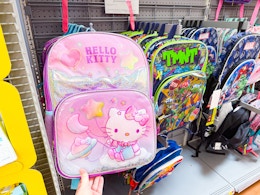 Walmart in-store photo of the Hello Kitty kids' backpack