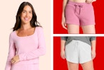 Auden Women's Pajama Clearance: Long Sleeve Top + Shorts