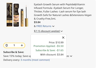 eyelash growth serum Amazon receipt
