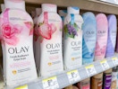 olay body washes on walgreens shelf
