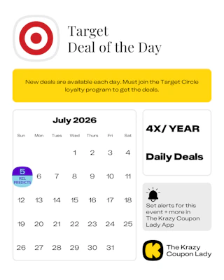 Calendar graphic of the target deal of the day prediction for July 5 2026