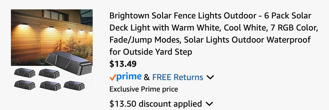Fence lights Amazon receipt