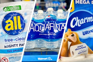 collage with all, charmin, aquafina