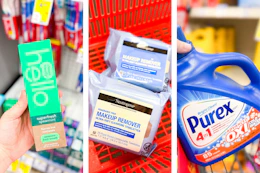 collage image of hello toothpaste, neutrogena wipes, and purex detergent