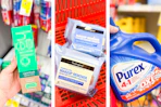 collage image of hello toothpaste, neutrogena wipes, and purex detergent