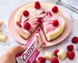Quest bar with a cheesecake
