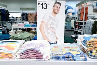 men's graphic tees sitting on a target shelf